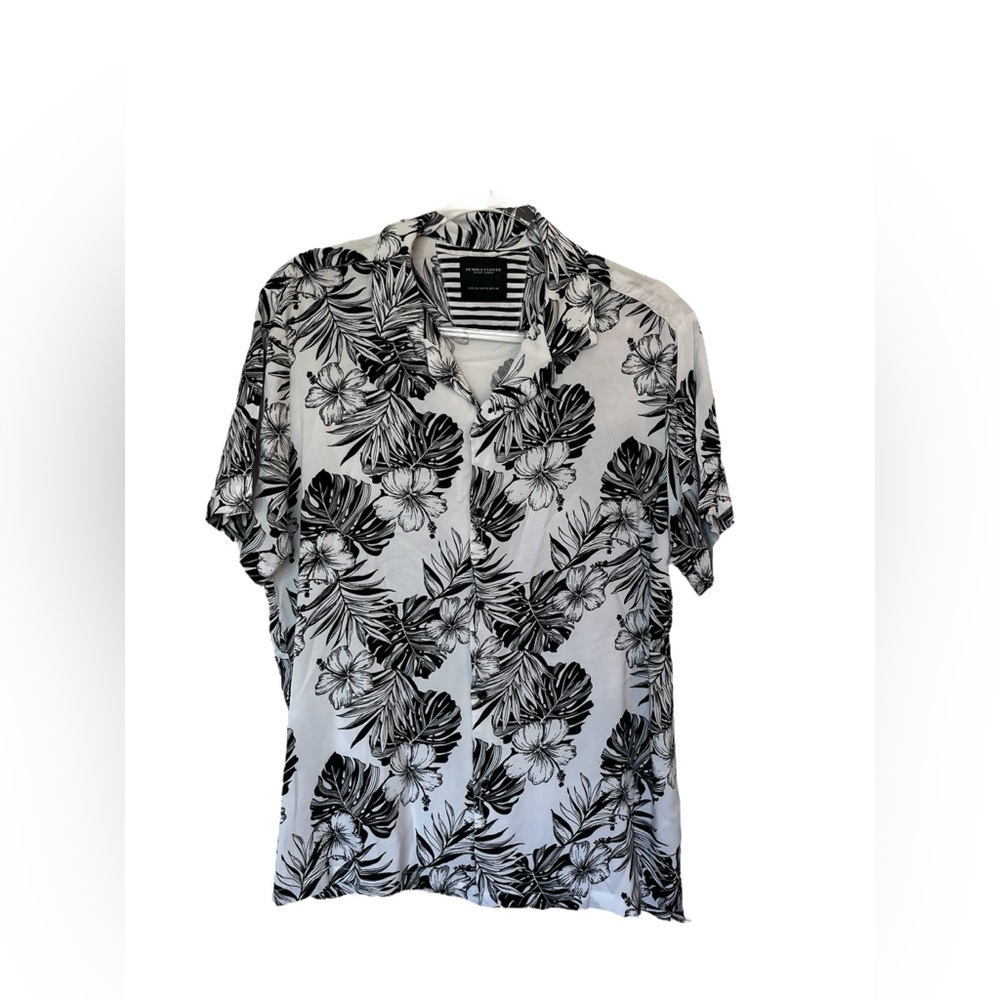 Men’s Black and White, Denim and Flower by Ricky Singh Shirt - Size XL